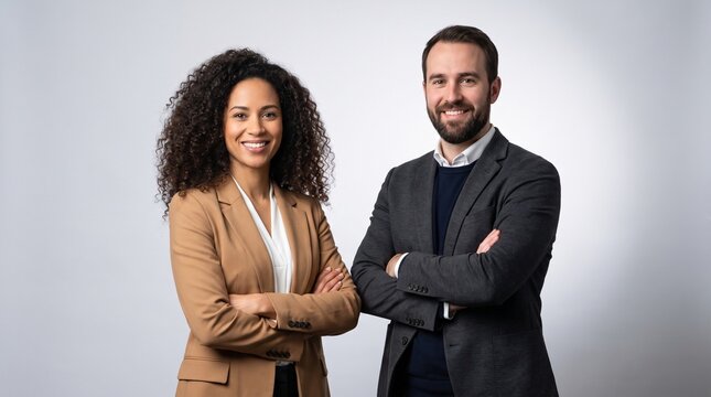 Confident Business Professionals Posing Together in Studio Portrait