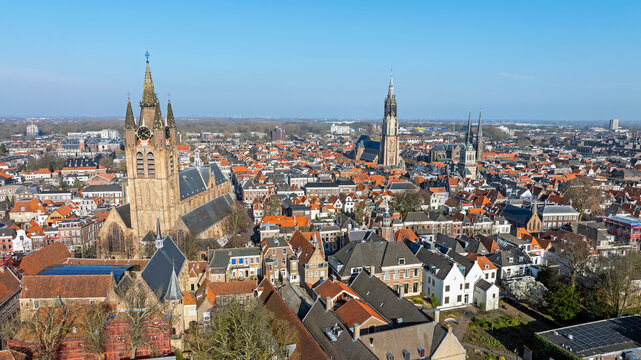 Aerial view of the historic city of Delft, the Netherlands