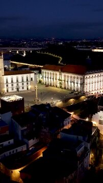 Se Do Porto In Porto Portugal. Stunning Baroque Church Contrasts With The Landscape . Night Landmark Town. Illuminated Skyline. Porto Portugal.