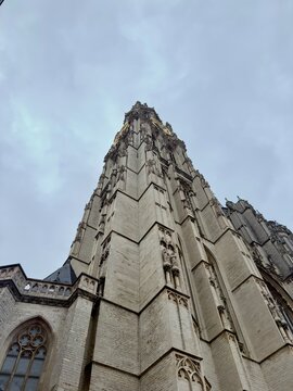 Cathedral of Our Lady Antwerp belfry tower looking up low angle view