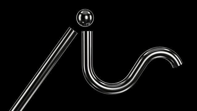 Abstract chrome metal pipe and sphere shape with abstract metallic reflective