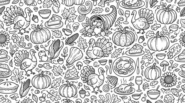 Thanksgiving Seamless Pattern Hand Drawn Doodle