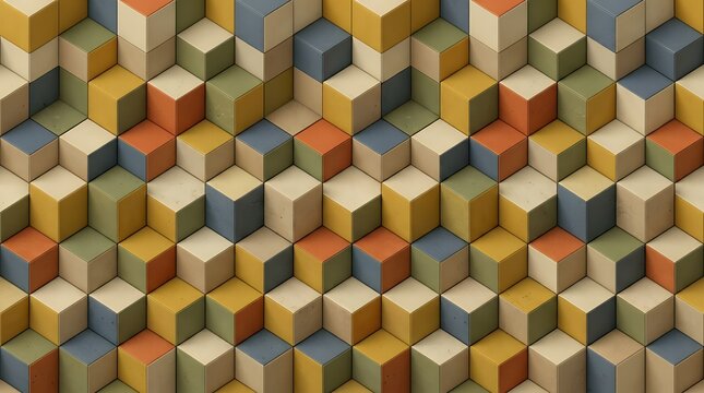 Vintage geometric cube pattern seamless abstract 3d block textured background design retro cube pattern abstract background geometric block 3d texture structure optical illusion shape seamless tile