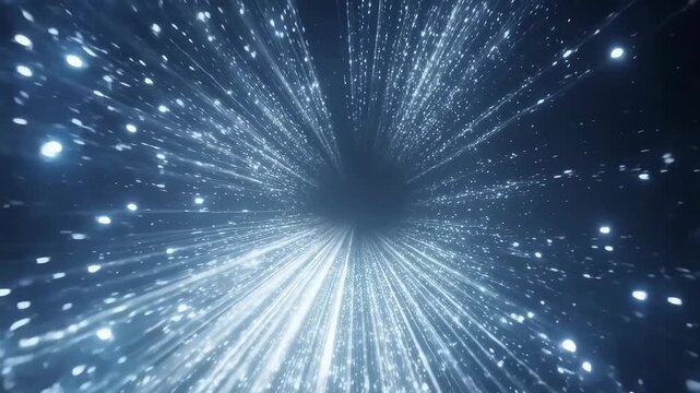 White and blue light particles flow inward through a tunnel-like radial pattern on a dark background. Animated texture shows particles and light streaks with flowing movement.
