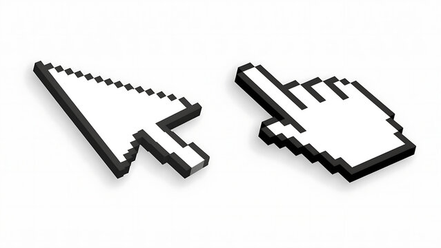 Computer mouse cursor and hand pointer icons for web design with computer