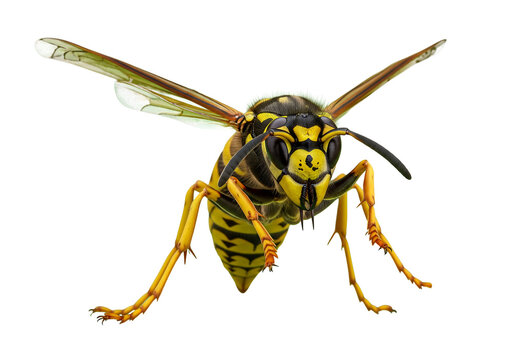 Macro shot of a yellow jacket wasp isolated on a white background