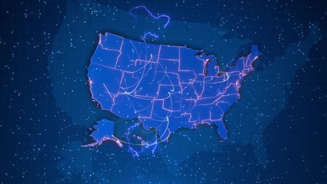 19 map of United States routes states connecting major regions. freight, transport planning, aviation, telecom coverage, distribution systems, navigation, commerce logistics presentations.