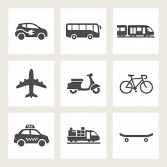Fototapeta premium Transportation Icons Set Featuring Modern Travel Methods on White