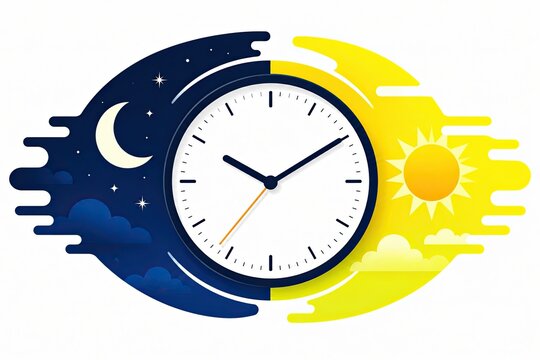 Clock icon showing transition between day and night with sun and moon symbols