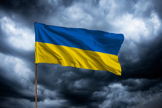 Ukraine flag. Waving yellow blue flag