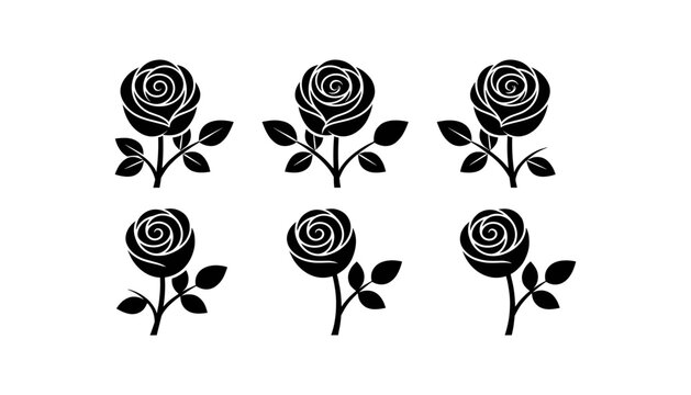 Black rose silhouette vector set with stems and leaves elegant flower tattoo design elements isolated on white background stencil collection (১৯টি শব্দ)