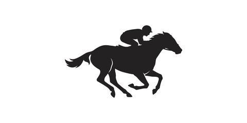 Fototapeta premium Silhouette of a jockey riding a horse during a race on a transparent background.