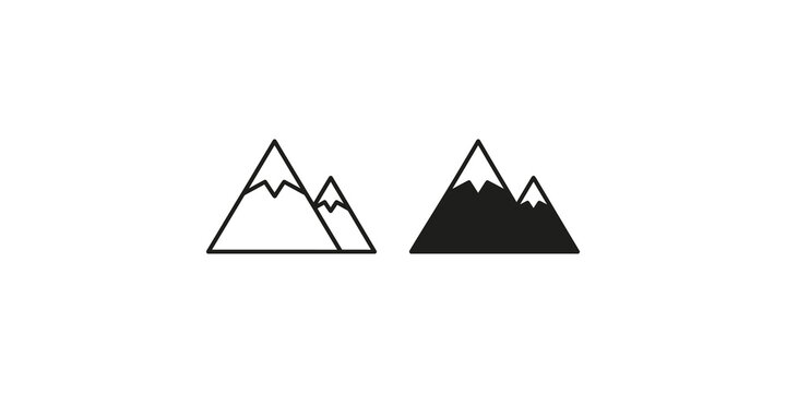 Mountain peaks icon set with snow caps for outdoor travel branding.