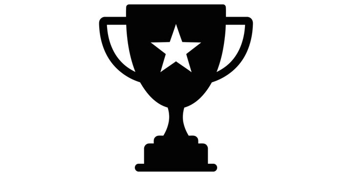 black silhouette of a trophy cup with star inside and handles on a transparent background.