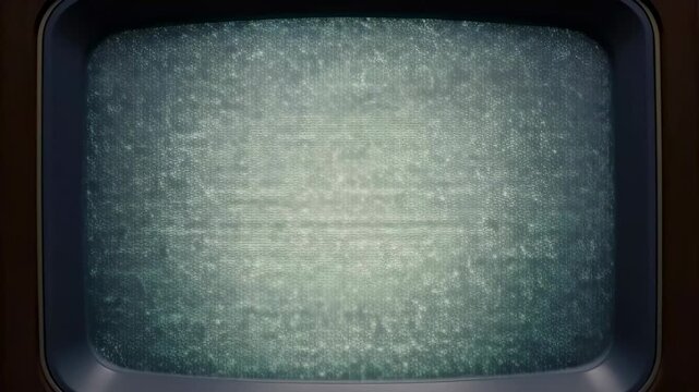 Old CRT television screen displays flickering animated noise with horizontal interference lines. Flickering adds depth and energy to the animated scene.