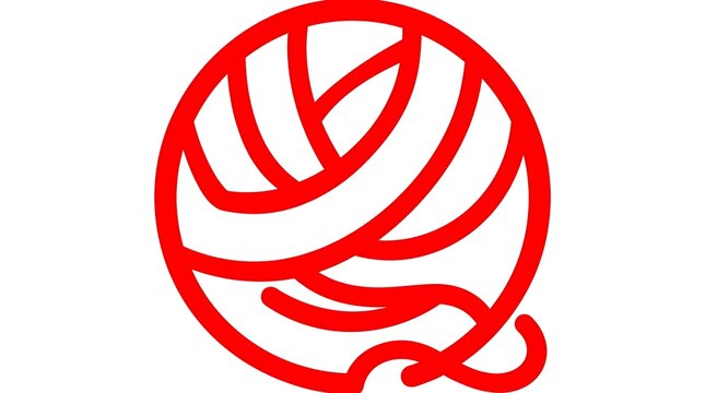 Red line art icon of a ball of yarn for knitting