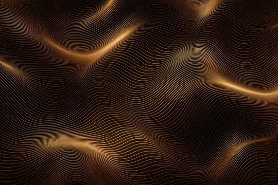 Abstract dark brown texture with glowing golden wavy lines and intricate patterns