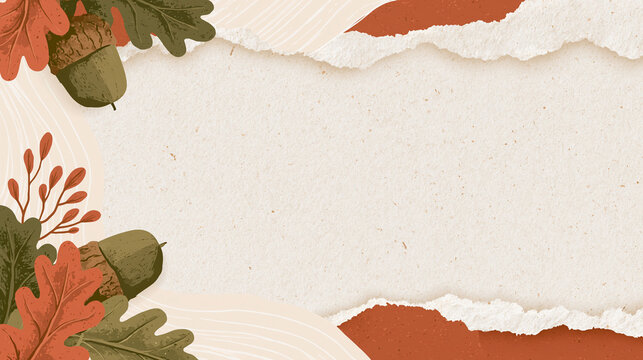 Autumn Background with Acorns Oak Leaves and Copy Space