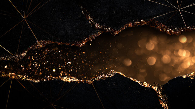 Abstract Luxury Black and Gold Cracked Stone Texture Background
