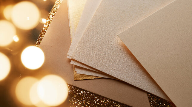 Elegant Blank Invitation Cards with Gold Glitter and Bokeh Lights