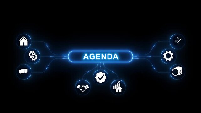 Agenda meeting appointment activity information concept. Businessman holding virtual whit Agenda icon for agenda meeting plan schedule in personal organizer. 4K video. on transparent background.