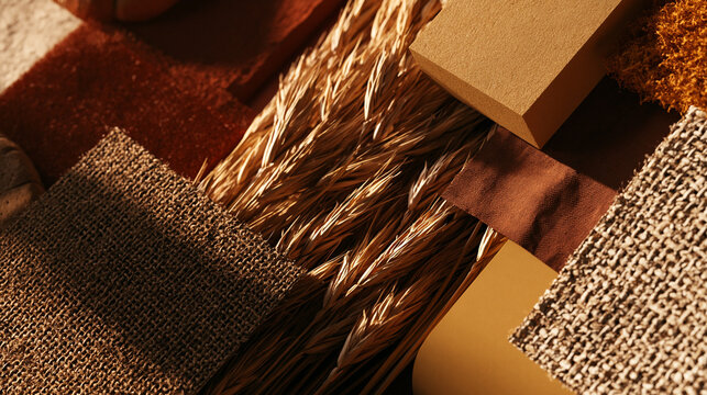 Interior Design Moodboard with Natural Textures and Fabric Swatches