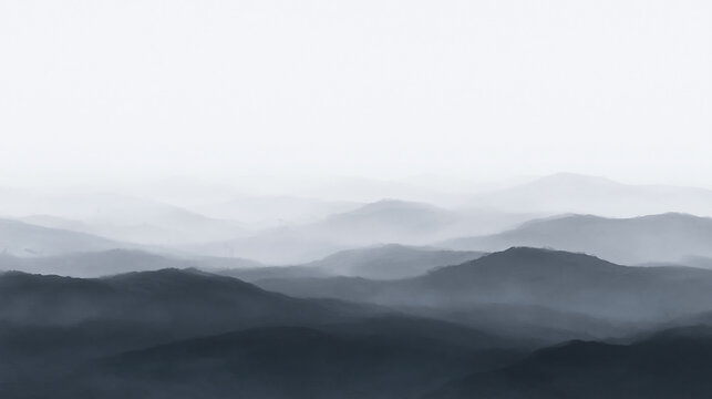 Minimalist Misty Mountain Landscape in Black and White
