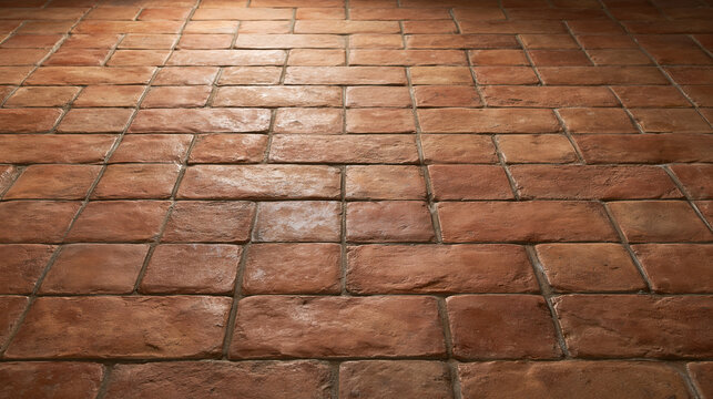 Rustic Terracotta Tile Floor Texture with Perspective