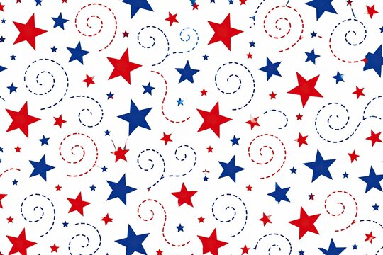 Red and blue hand drawn stars pattern for fourth of july celebration