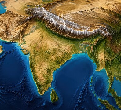 Satellite view map of india and the himalayan mountain range landscape