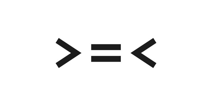 Black greater than, less than, and equals signs in a simple vector illustration for mathematical or comparative concepts.