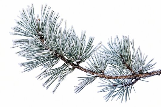 A single pine tree branch with green needles isolated on a clean white background