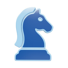 3D blue chess knight horse piece icon symbol with light blue border outline isolated on a transparent background © Trendy_Desing