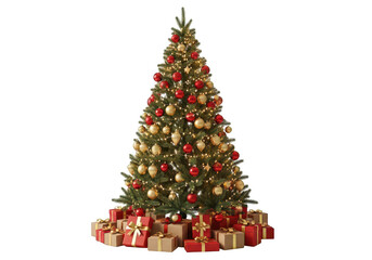 Fototapeta premium Decorated christmas tree with colorful ornaments isolated on transparent background
