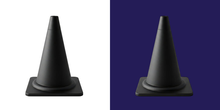 Single black plastic traffic cone for construction site safety alert transparent png