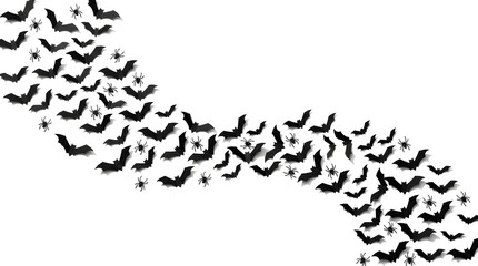 Fototapeta premium Spooky Halloween Bats and Spiders Flying Across White Background