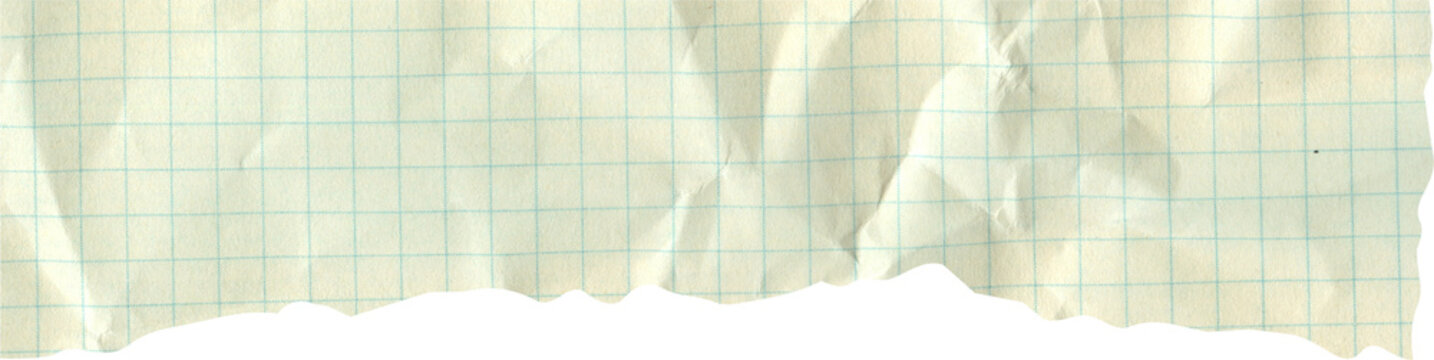 Crumpled Torn Graph Paper Piece with Grid Lines and Ripped Edge Vintage Wrinkled Notebook Sheet Background for Creative Design Stationery and Scrapbook Crafting