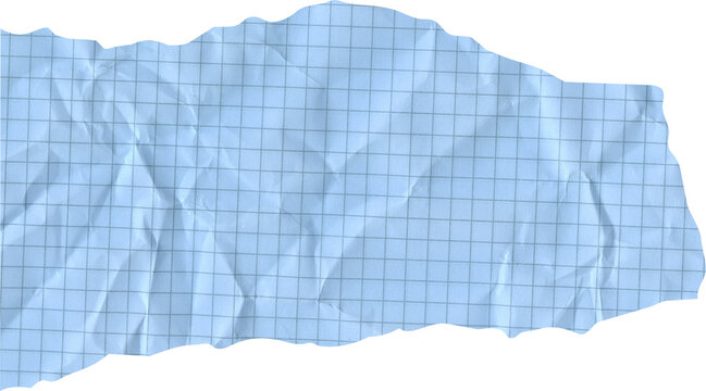 Blue Crumpled Grid Paper Torn Notebook Scrap with Squared Pattern and Wrinkled Texture for Design or Memo Background