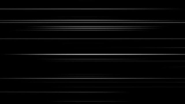 White anime speed lines comic motion on black. Abstract anime background.  Anime Horizontal Speed Lines Seamless recurring speed line background. Comic cartoon concept background. 3D rendering.