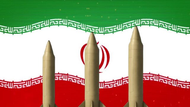 Military ballistic missiles in front of the flag of iran
