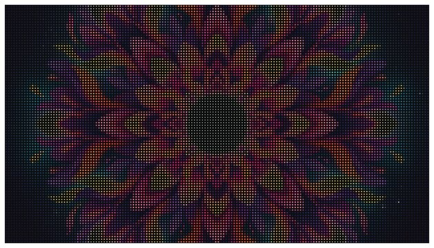 Colorful mosaic mandala pattern with neon dots.