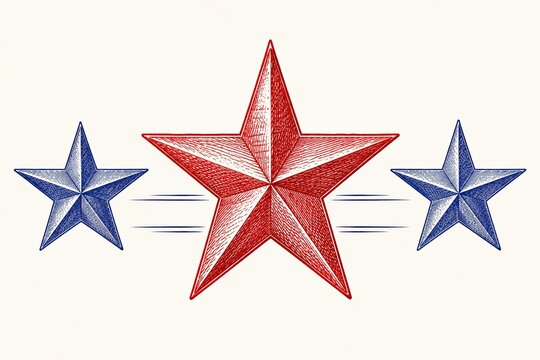 Red and blue stars with a textured vintage style on white background
