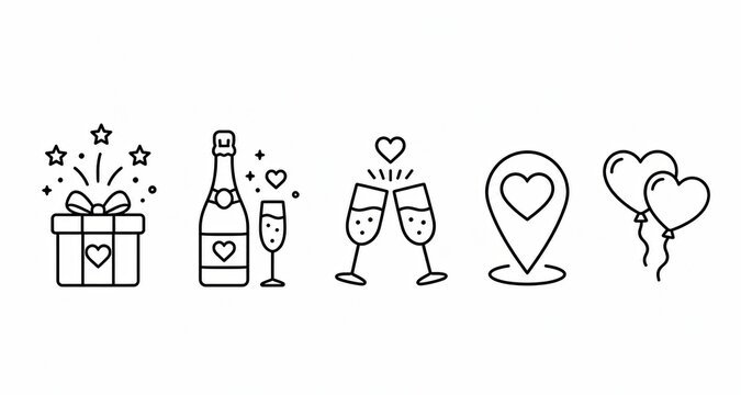 Set of wedding celebration line icons isolated on white background