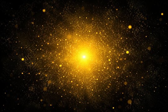 Bright golden light particles glowing in the dark
