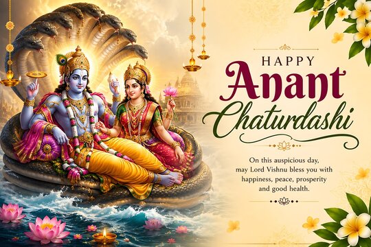 Happy anant chaturdashi festival celebration image with deities, chaturdashi