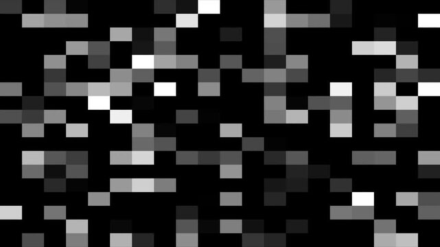 Loopable abstract mosaic blur censored animated. Black and white blocks shifting and changing in a dynamic animation. Digital pixel censored mosaic blocks shifting concept animation.  mosaic blur.