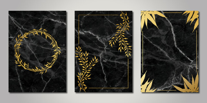 Elegant marble texture set. Vector background collection with black line pattern for cover, invitation template, wedding card, contemporary dark menu design, note book