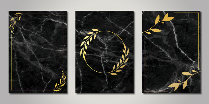 Elegant marble texture set. Vector background collection with black line pattern for cover, invitation template, wedding card, contemporary dark menu design, note book