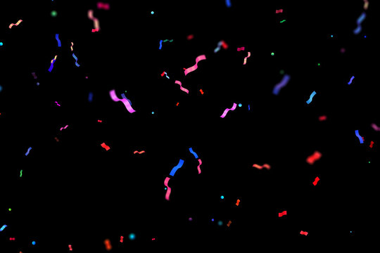 Colorful confetti flying in air on transparent background. Vector realistic illistration of neon color paper particles falling down. Birthday surprise party, holiday celebration, festival decoration