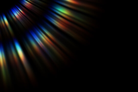 Light Flare Rainbow Prism Effect on Dark Background. Iridescent Crystal Overlay with Holographic Glow, Spectrum Colors, and Realistic Light Refraction Elements.